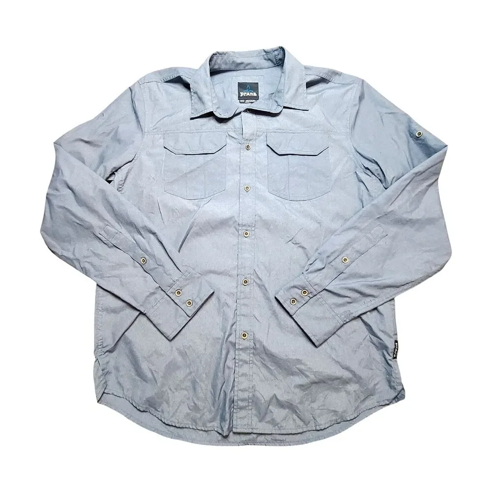 Prana Solid Blue Long Sleeve Button Down Shirt M
